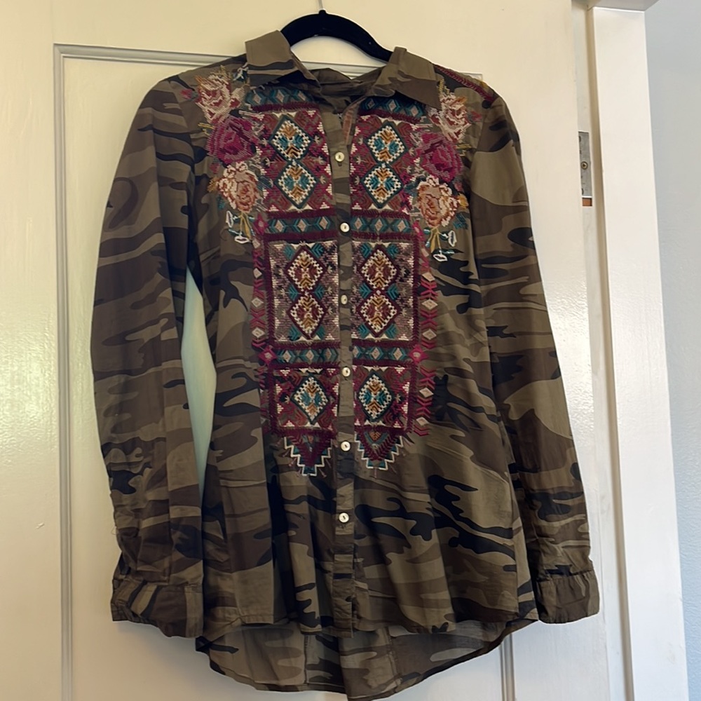 Johnny Was Workshop camo shirt